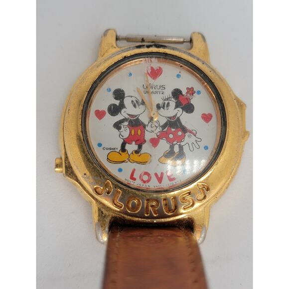 Lorus Disney Musical Mickey & Minnie Love Watch With Brown Leather Band